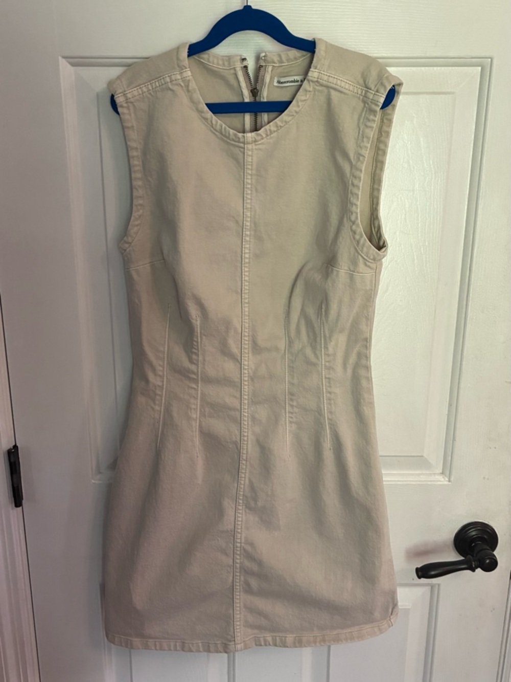 Abercrombie & Fitch Cream Sleeveless Fitted Mini Dress with Center Seam